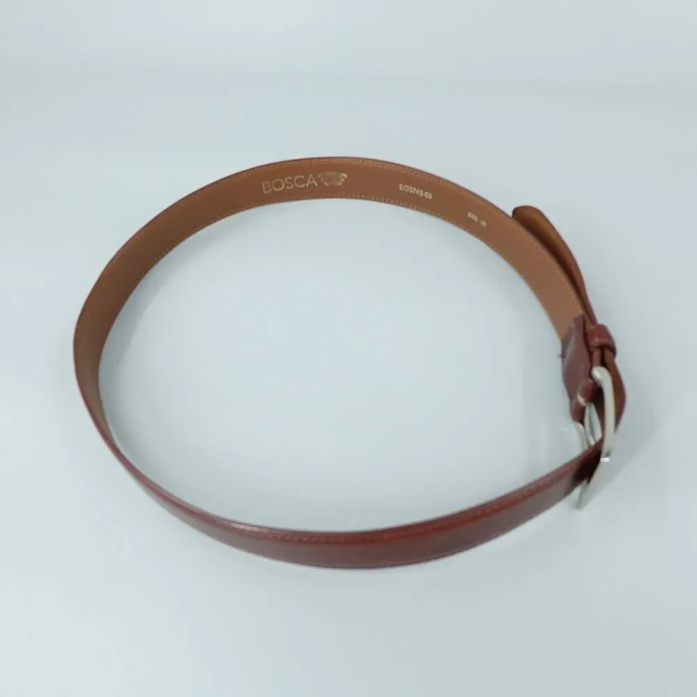 Bosca Leather Belt Mens 36 Brown Silver Tone Buckle Workwear Career BO3745‎